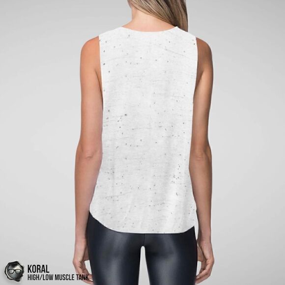 KORAL HIGH/LOW MUSCLE CROP T-SHIRT IN NEPS WHITE & BLACK FLECKED WOMEN’S SIZE XS - Picture 2 of 14